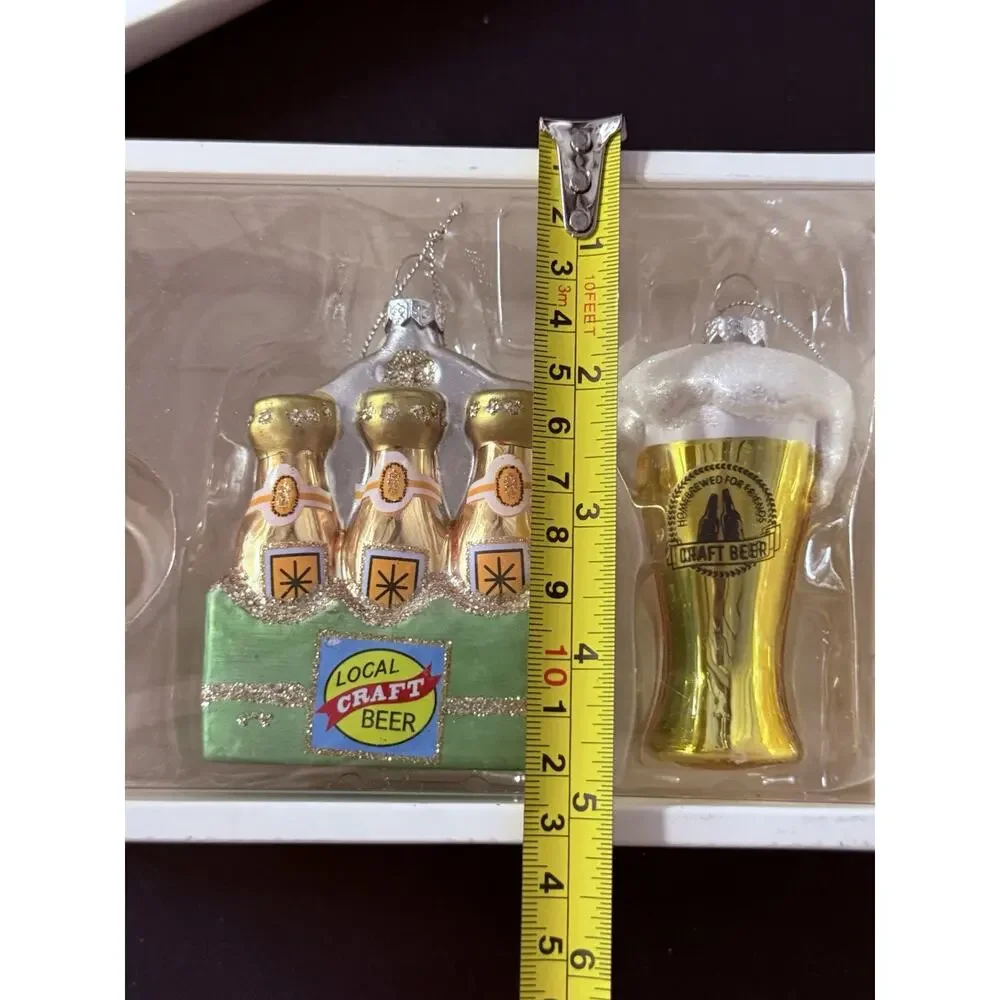 Glass Craft Beer Christmas Ornament Set Beer Mugs & Six Pack Boxed